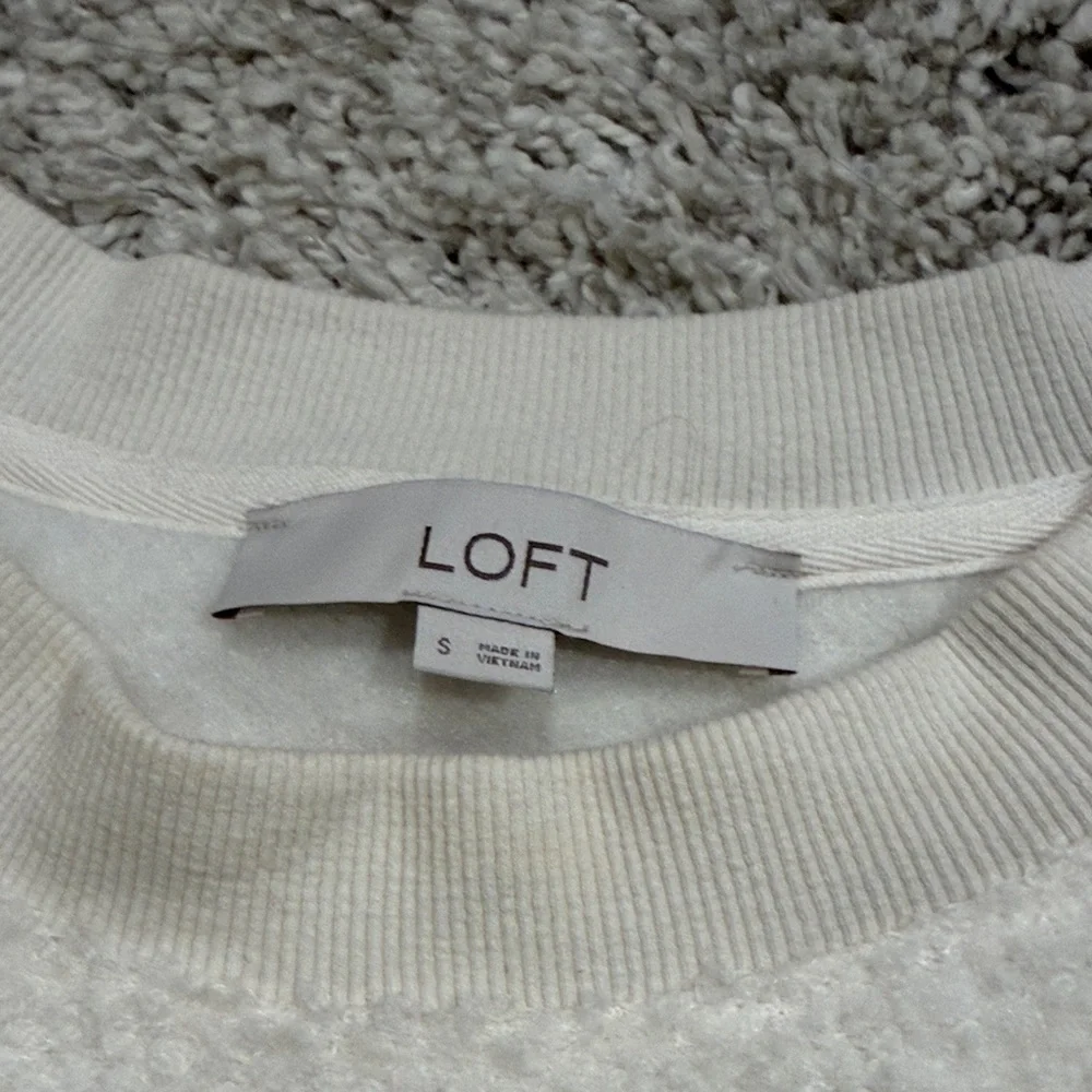 LOFT Cream Sherpa Crew Neck Sweatshirt - Picture 2 of 6